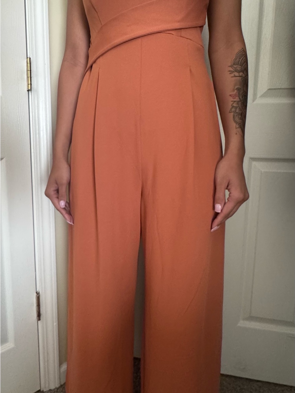 HALARA Crossover Bodice Wide-Leg Jumpsuit in Terracotta